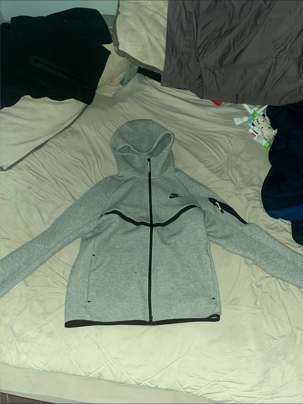 Nike Gray Hooded Bomber Jacket with Black Trim